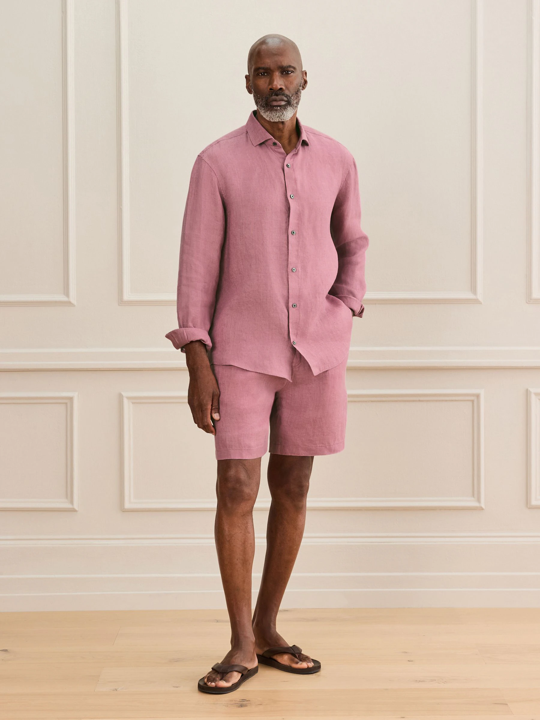 Pink Signature 100% Linen Drawstring Waist Shorts